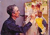 Norman Rockwell Portrait of Norman Rockwell Painting the Soda Jerk painting